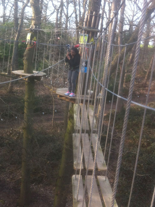 Anne getting ready to head across the zip wire