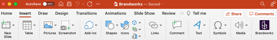 Brandworkz button in the MS Office ribbon